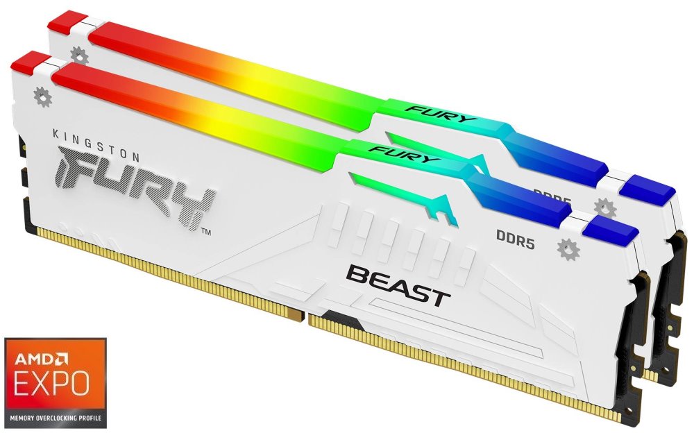KINGSTON 64GB 5200MT/s DDR5 CL36 DIMM (Kit of 2) FURY Beast White RGB EXPO KF552C36BWEAK2-64