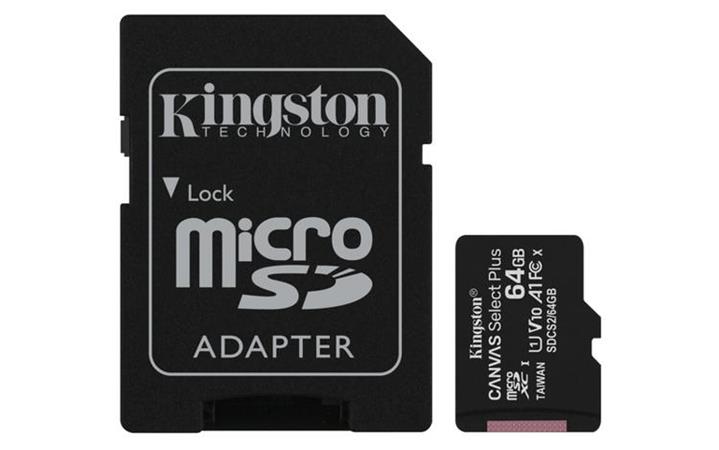 Kingston 64GB micSDXC Canvas Select Plus 100R A1 C10 Card + SD adaptér SDCS2/64GB