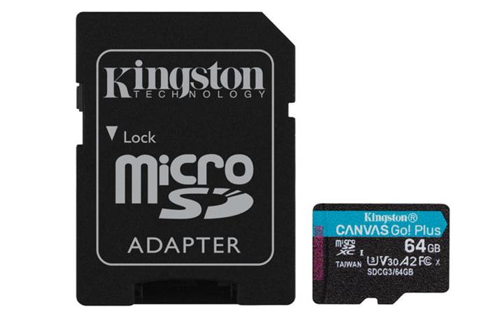 Kingston Canvas Go Plus A2/Micro SDXC/64GB/UHS-I U3 / Class 10/+ Adaptér SDCG4/64GB