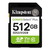 Kingston Canvas Select Plus - Pametová karta flash - 512 GB - Video Class V30 / UHS-I U3 / Class10 - SDXC UHS SDS3/512GB