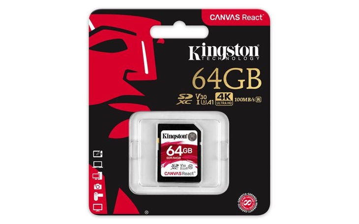 Kingston SDXC Canvas React 64GB 100R/80W CL10 UHS-I U3 V30 A1 SDR/64GB