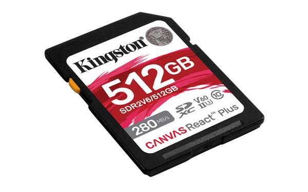 Kingston SDXC karta 512GB Canvas React Plus, UHS-II, U3, V60, R:280/W:150MB/s SDR2V6/512GB