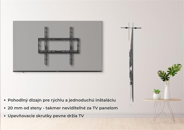 KIVI TV fixný nástenný držiak, VESA max 200x200 , 23" - 43", max 45 kg, čierny BASIC-22F