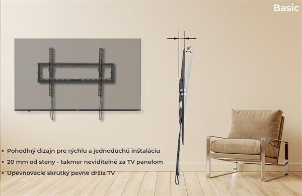KIVI TV náklopný nástenný držiak, VESA max 200x200 , 23 - 43", max 45 kg, čierny BASIC-22T