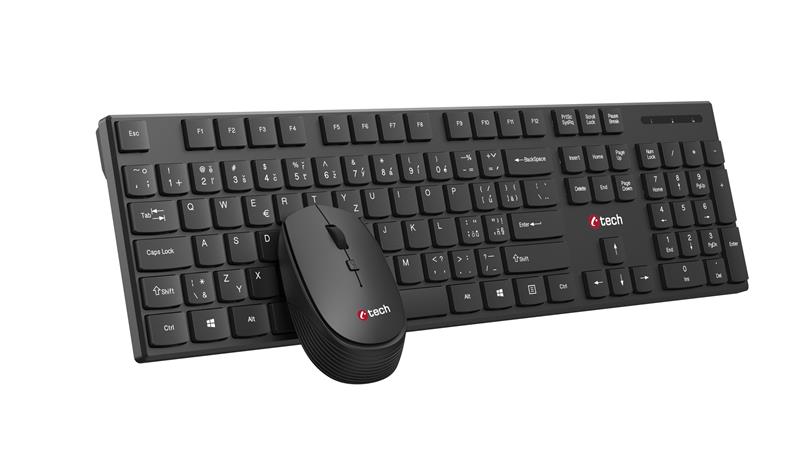 Klávesnice C-TECH WLKMC-03, bezdrátový combo set s myší, černý, USB, CZ/SK