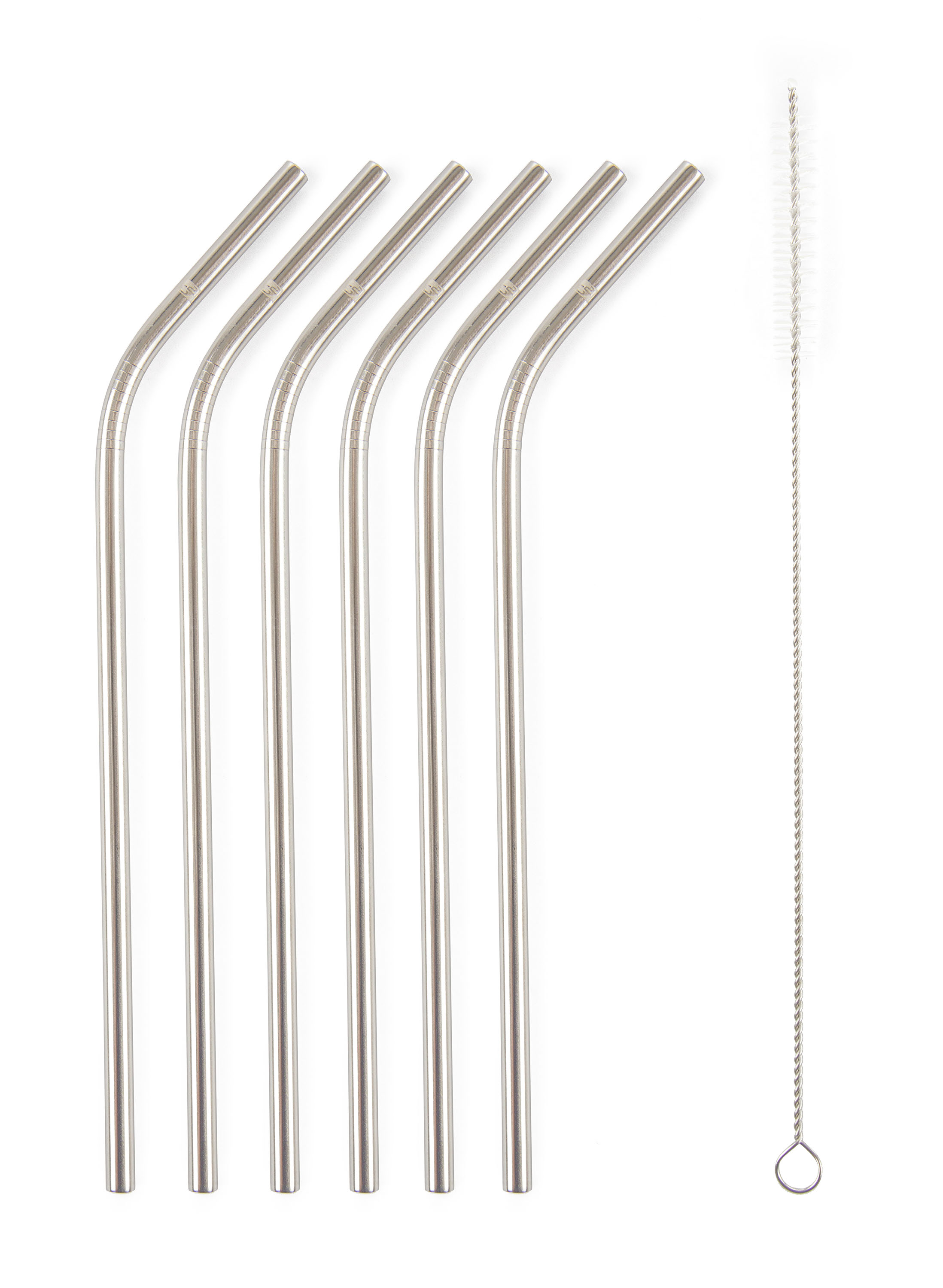 Kovové slamky G21 BeEco Party 6 ks strieborné, zahnuté + kefka na čistenie GST2002PA6