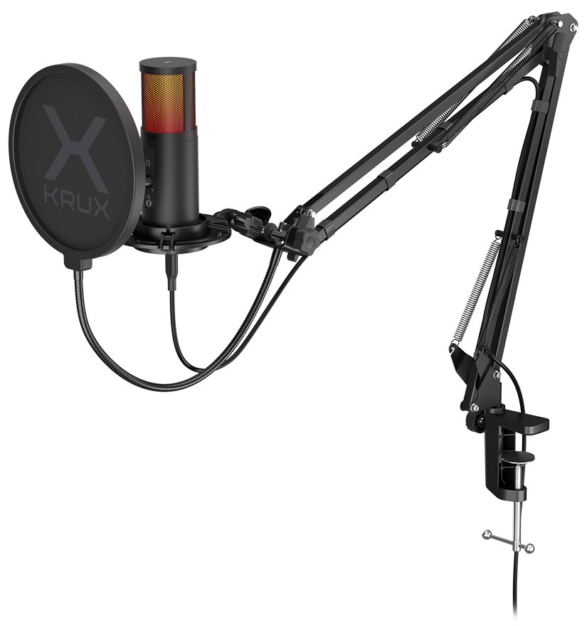 Krux mikrofon Edis 3000 / nastavitelné rameno / 2 typy filtrů / 3,5mm jack / USB-C / ARGB / černý KRXC010