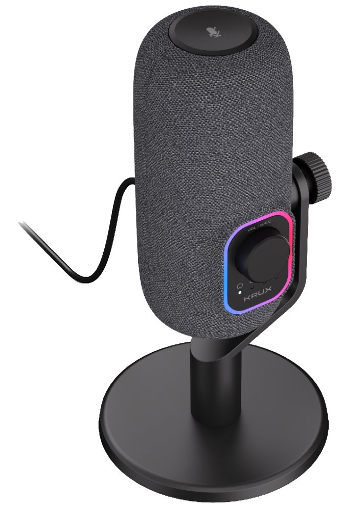 Krux mikrofon Empy / stolní mikrofon / RGB / 4 směrové charakteristiky / 3,5mm jack / USB-C / ARGB / černý KRXC017