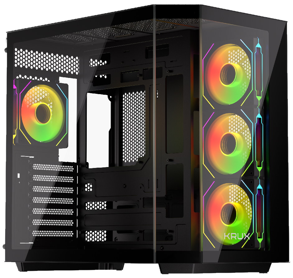 Krux skříň Empero / ATX / 4x120 mm ARBG fans / 2xUSB 2.0 / USB-C / panoramatická / černá KRXD010