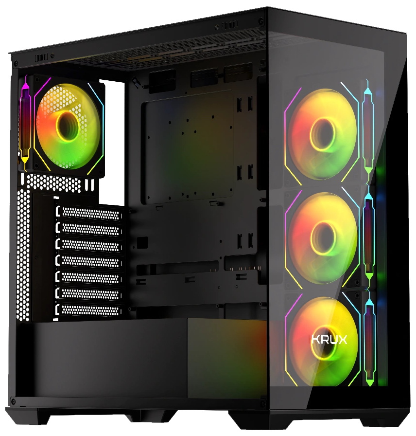 Krux skříň Exo / ATX / 4x120mm RBG fan / 2xUSB 2.0 / USB-C / tvrzené sklo / černá KRXD004