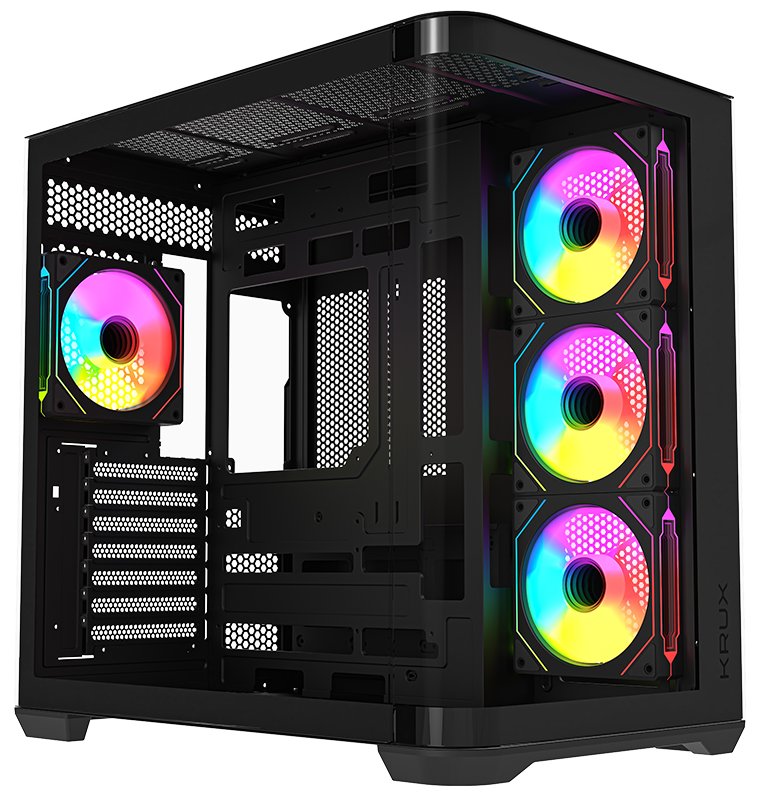 Krux skříň Tano ATX / 4x120 mm PWM ARGB fan / 2xUSB 3.0 / USB-C / panoramatická zaoblená/ černá KRXD015