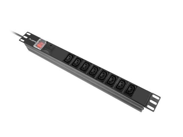 LANBERG 19" 1U 16A 2M 8X ZÁSUVKY IEC C13 ČERNÁ C20 PDU-08I-0200-C20-BK