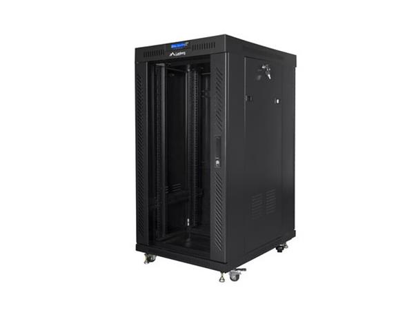 LANBERG 19" VOLNĚ STOJÍCÍ RACKOVÁ SKŘÍŇ 22U/600X800 (v rozloženém stavu) S PROSKLENÝMI DVEŘMI LCD ČERNÁ FF01-6822-12BL