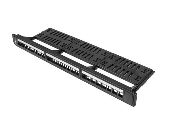 LANBERG 24PORTOVÝ PATCH PANEL 1U S ORGANIZÉREM PRO KEYSTONE MODULY ČERNÝ PPKS-1124-B