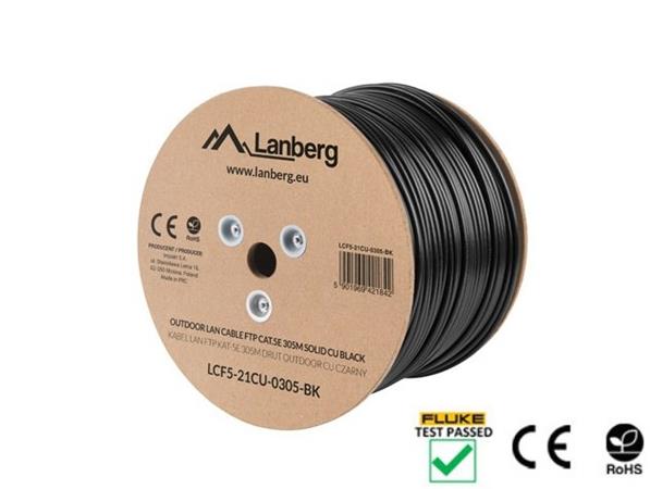LANBERG LAN KABEL CAT.5E FTP 305M PEVNÝ VENKOVNÍ CU ČERNÝ FLUKE PŘEDÁN LCF5-21CU-0305-BK