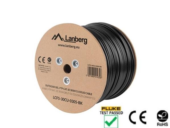 LANBERG LAN KABEL CAT.5E FTP 305M PEVNÝ VENKOVNÍ KABEL S GELOVOU VÝPLNÍ CU ČERNÝ FLUKE PASS LCF5-30CU-0305-BK
