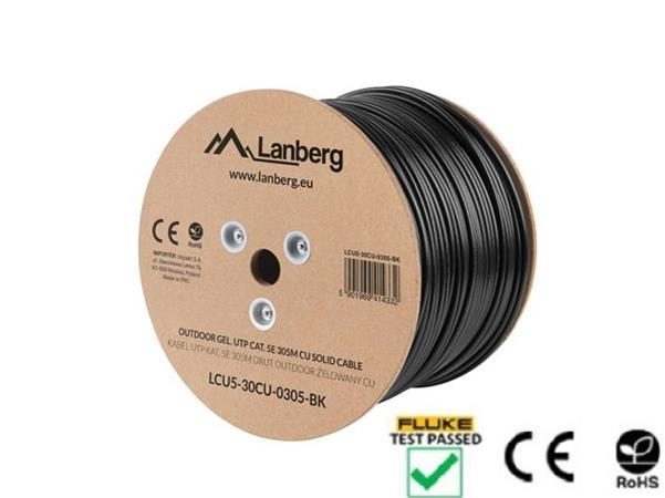 LANBERG LAN KABEL CAT.5E UTP 305M PEVNÝ VENKOVNÍ KABEL S GELOVOU VÝPLNÍ CU ČERNÝ FLUKE PASS LCU5-30CU-0305-BK