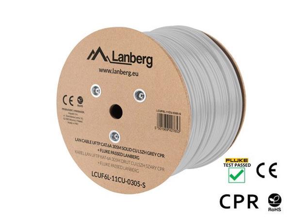 LANBERG LAN KABEL CAT.6A UFTP 305M SOLID CU LSZH GREY CPR + FLUKE PASSED LCUF6L-11CU-0305-S