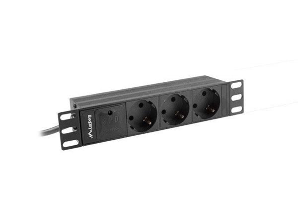 LANBERG NAPÁJECÍ DISTRIBUČNÍ JEDNOTKA (PDU) 10" 1U 10A 2M 3X SCHUKO ZÁSUVKY ČERNÁ C14 PDU-03F-0200-IEC-BK