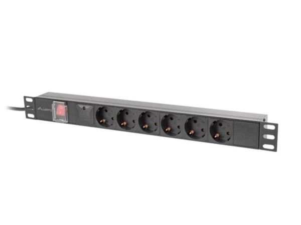 LANBERG NAPÁJECÍ DISTRIBUČNÍ JEDNOTKA (PDU) 19" 1U 16A 2M 6X SCHUKO ZÁSUVKY ČERNÁ PDU-06F-0200-BK