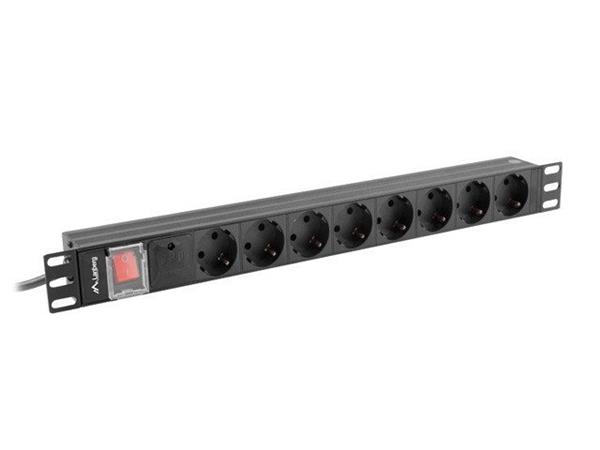LANBERG NAPÁJECÍ DISTRIBUČNÍ JEDNOTKA (PDU) 19" 1U 16A 2M 8X SCHUKO ZÁSUVKY ČERNÁ PDU-08F-0200-BK