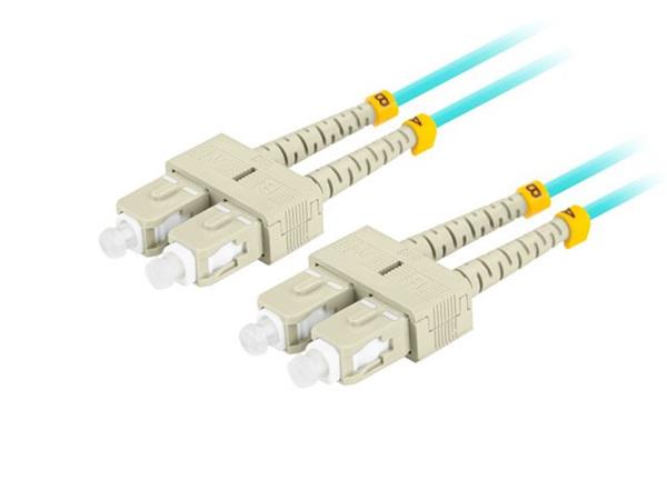 LANBERG optický patch cord MM SC/UPC-SC/UPC duplex 5m LSZH OM3 50/125 průměr 3mm, barva cyan FO-SUSU-MD31-0050-TQ
