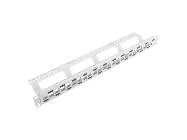 Lanberg PATCH PANEL BLANK 24 PORT 1U STAGGERED WITH ORGANIZER FOR KEYSTONE MODULES GREY PPKS-1224-S