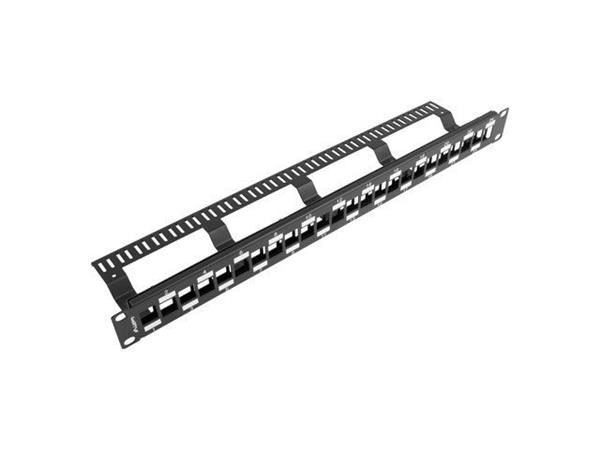 LANBERG PATCH PANEL BLANK 24 PORTŮ 1U STAGGERED S ORGANIZÉREM PRO MODULY KEYSTONE BLACK PPKS-1224-B