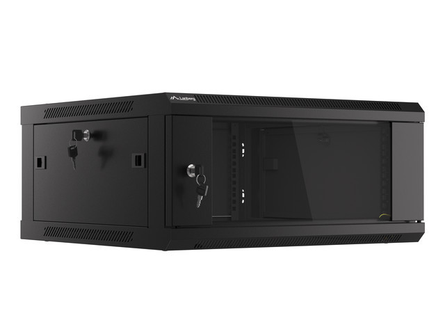 LANBERG RACK CABINET 19" WALL-MOUNT 4U/600X600 (FLAT PACK) WITH GLASS DOOR BLACK V2 WF01-6604-10B