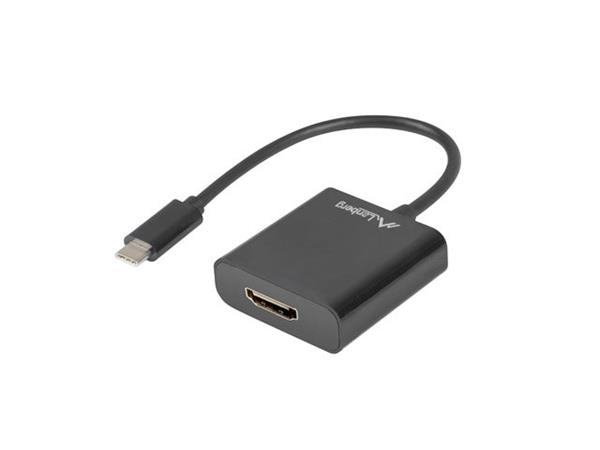 LANBERG USB-C(M) 3.1 na HDMI(F) adaptér kabel 15CM (Displayport ALT MODE) černý AD-UC-HD-01
