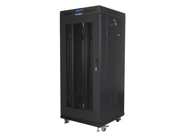 LANBERG Volně stojící skříň 19" 27U/600x600 (v rozloženém stavu) síťované dveře LCD černá (RAL9004) FF01-6627-23BL