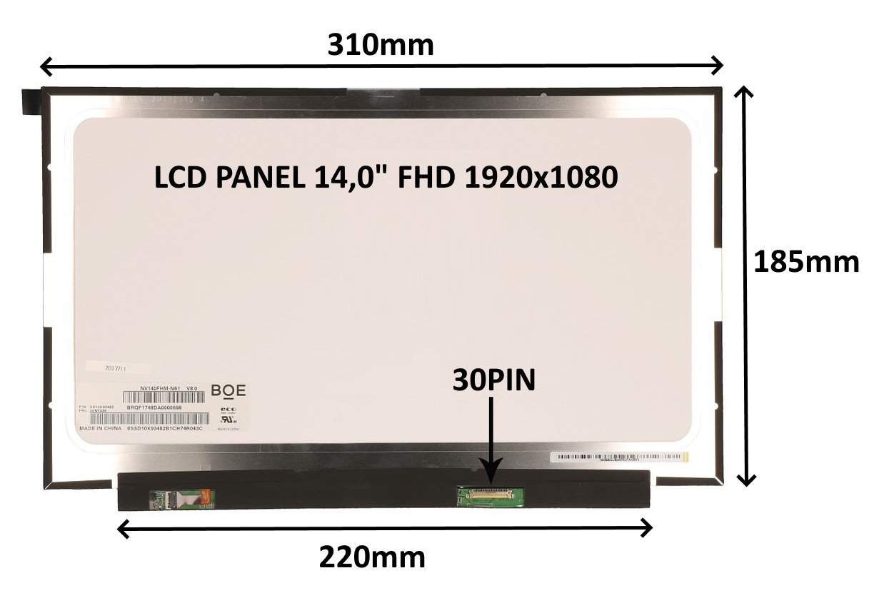 LCD PANEL 14,0" FHD 1920x1080 30PIN MATNÝ IPS / BEZ ÚCHYTŮ 77042065