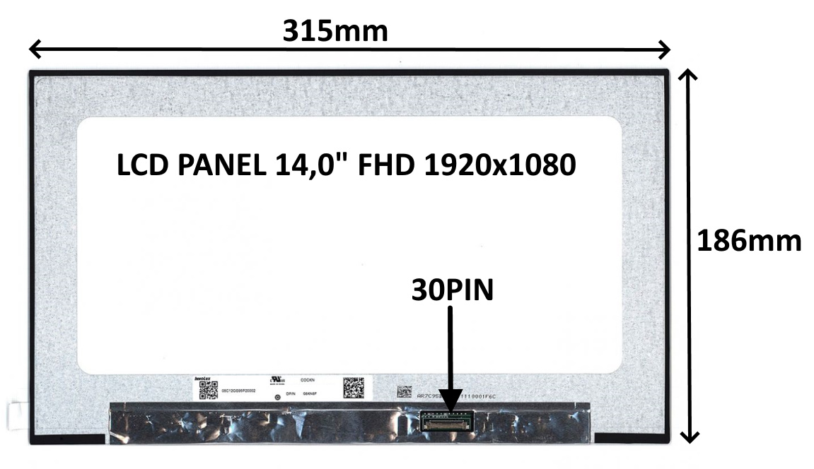 LCD PANEL 14,0" FHD 1920x1080 30PIN MATNÝ IPS / BEZ ÚCHYTŮ 77042909