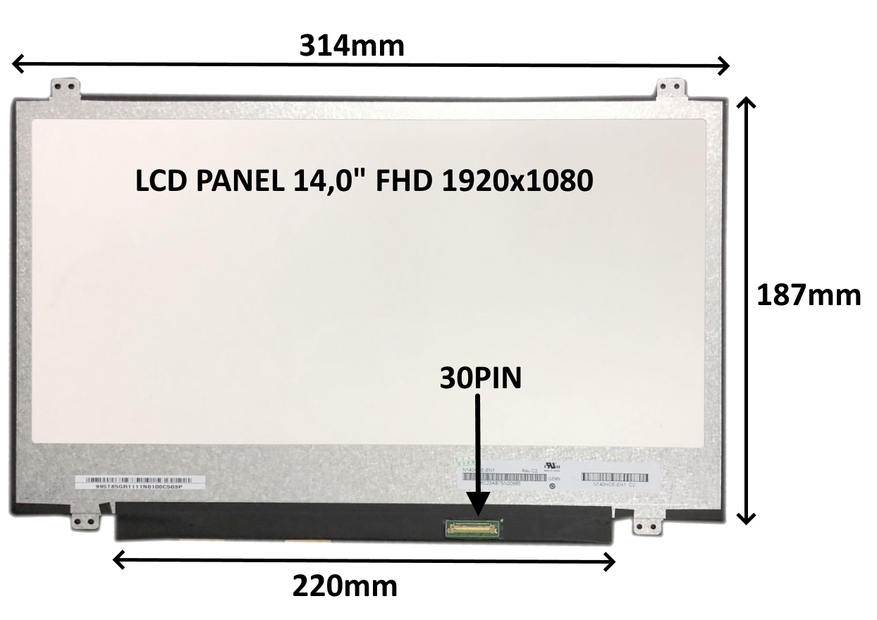 LCD PANEL 14,0" FHD 1920x1080 30PIN MATNÝ / ÚCHYTY NAHOŘE A DOLE 77049667