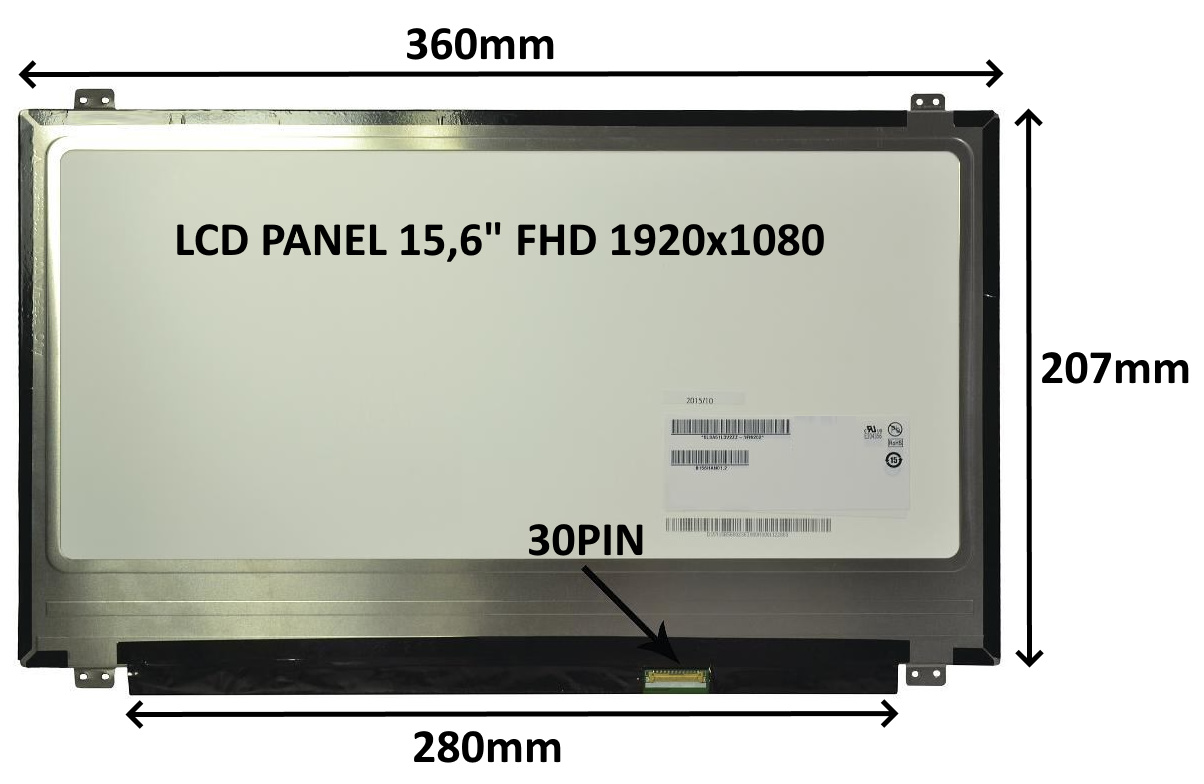 LCD PANEL 15,6" FHD 1920x1080 30PIN LESKLÝ IPS / ÚCHYTY NAHOŘE A DOLE 77046433