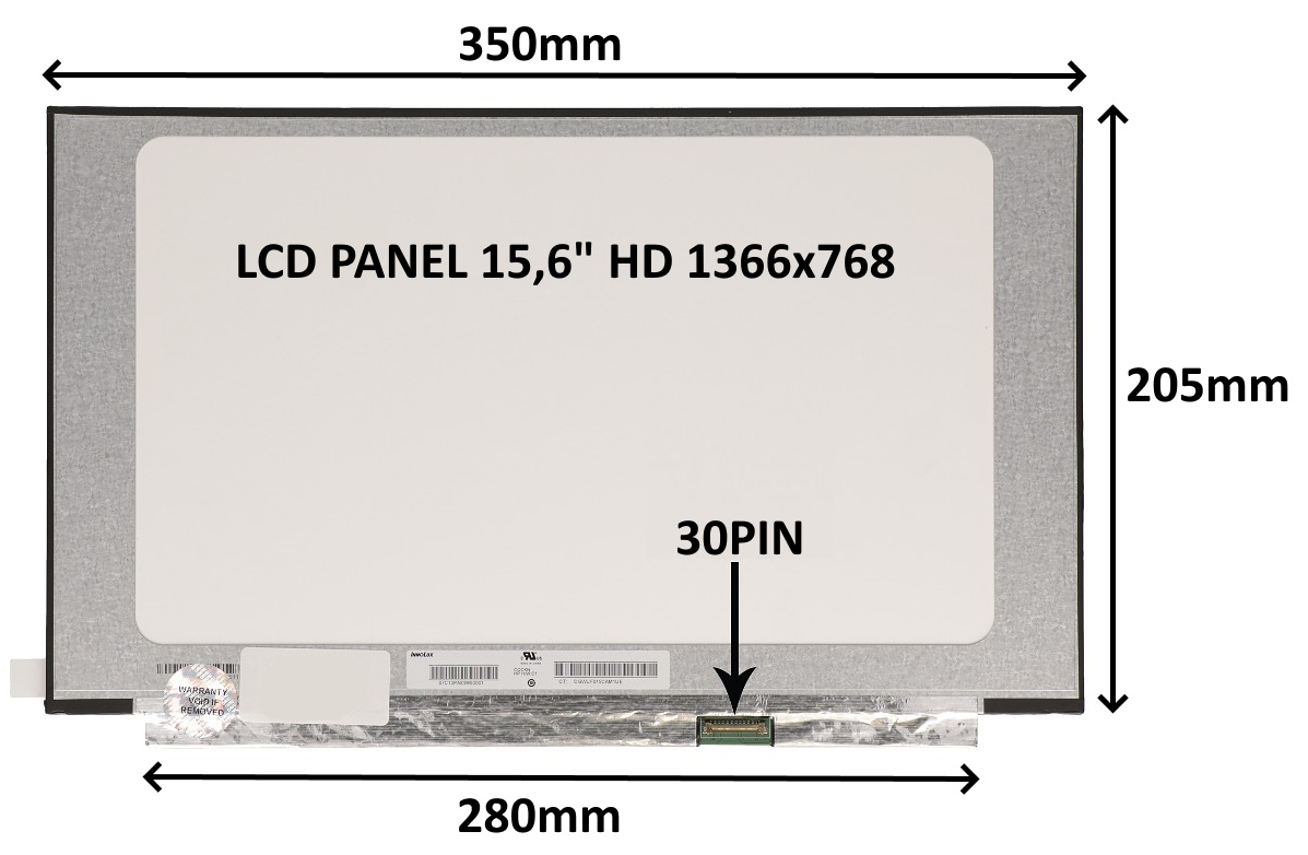 LCD PANEL 15,6" HD 1366x768 30PIN MATNÝ / BEZ ÚCHYTŮ 77042360