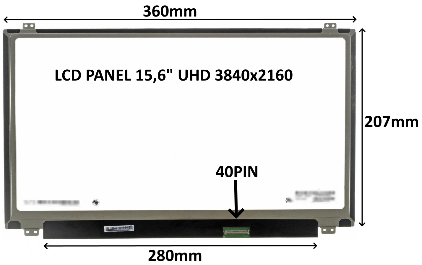 LCD PANEL 15,6" UHD 3840x2160 40PIN MATNÝ IPS / ÚCHYTY NAHOŘE A DOLE 77042062