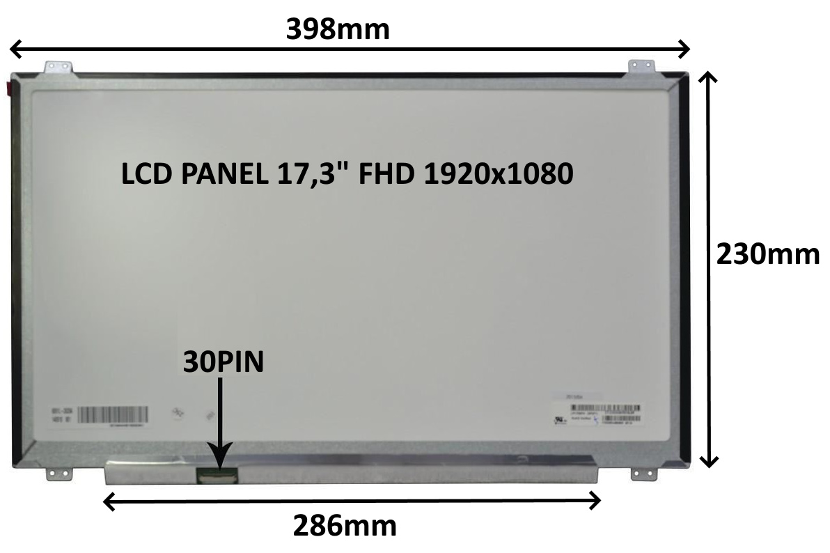 LCD PANEL 17,3" FHD 1920x1080 30PIN MATNÝ IPS / ÚCHYTY NAHOŘE A DOLE 77047910