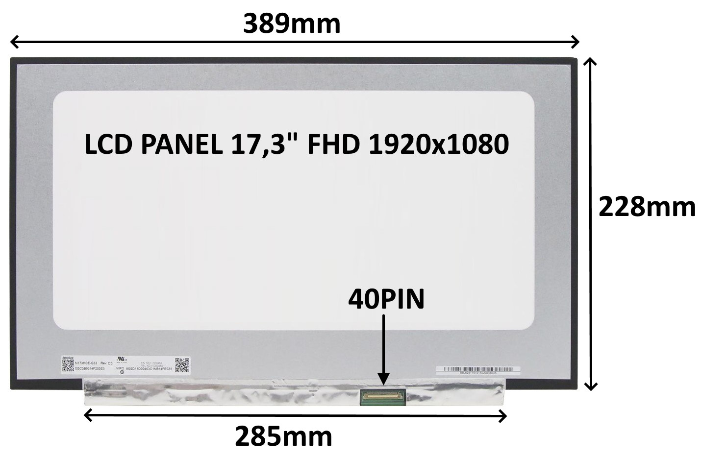 LCD PANEL 17,3 FHD 1920x1080 40PIN MATNÝ IPS 144HZ / BEZ ÚCHYTŮ 77030549