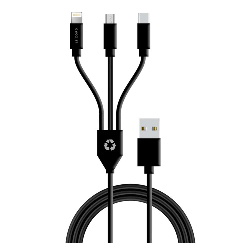 Le Cord kábel USB-A 3 in 1 multi cable made of recycled plastics 1.2m - Black LC1391