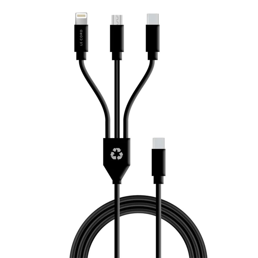 Le Cord kábel USB-C 3 in 1 multi cable made of recycled plastics 1.2m - Black LC1392
