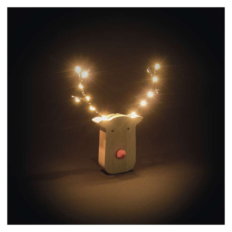 LED dekorácia drevená – sobík, 16 cm, 2x AAA, vnútorné, teplá biela, časovač, 12 ks, displ 8592920148860