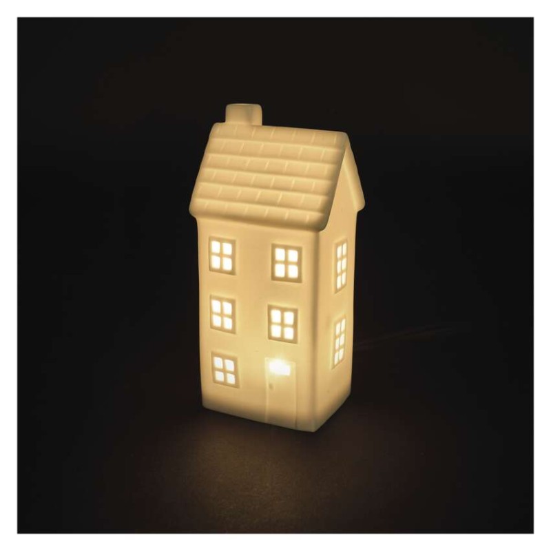 LED keramický domček, 16 cm, 1x CR2032, vnútorná, teplá biela, časovač 8592920147443