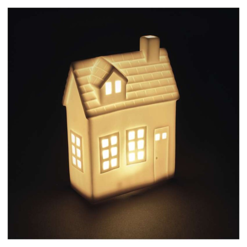 LED keramický domček, 18 cm, 1x CR2032, vnútorná, teplá biela, časovač 8592920147474