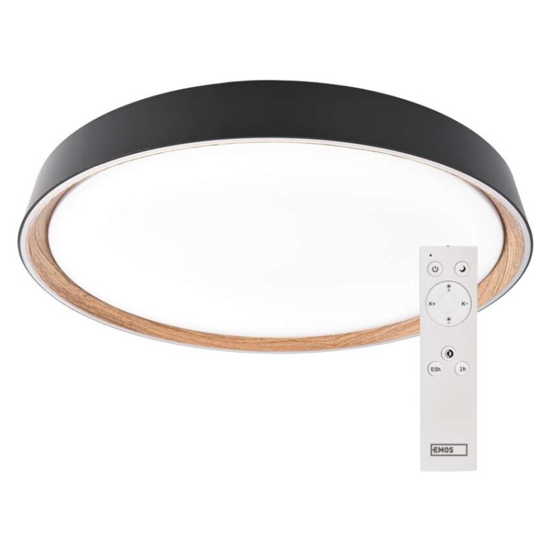 LED nástenné svietidlo ILVI, kruhové 30 W, stmievanie + CCT, čierna + drevo 8592920157374