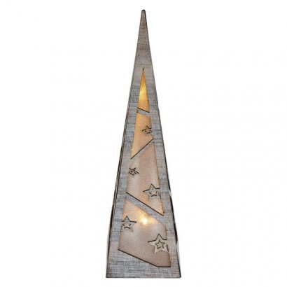 LED pyramída drevená, 36 cm, 2x AA, vnútorná, teplá biela, časovač 8592920093610