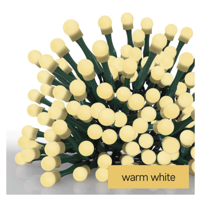 LED vianočná cherry reťaz – guličky, 20 m, vonk. aj vnútor.,teplá biela, programy, časovač 8592920146408