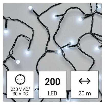 LED vianočná cherry reťaz – guličky, 20 m, vonkajšia aj vnútorná, studená biela, časovač 8592920096062