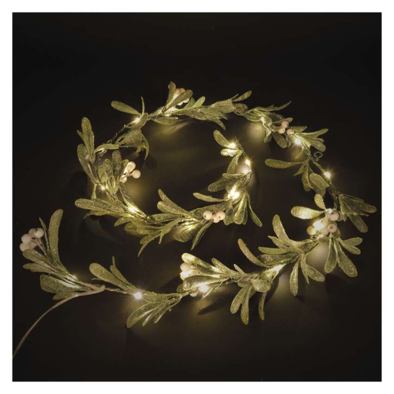 LED vianočná girlanda - jmelí, 1,5 m, 3x AA, vnútorné, teplá biela, časovač 8592920147252