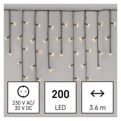 LED vianočné cencúle, 3,6 m, vonkajšie aj vnútorné, teplá biela, programy 8592920095485